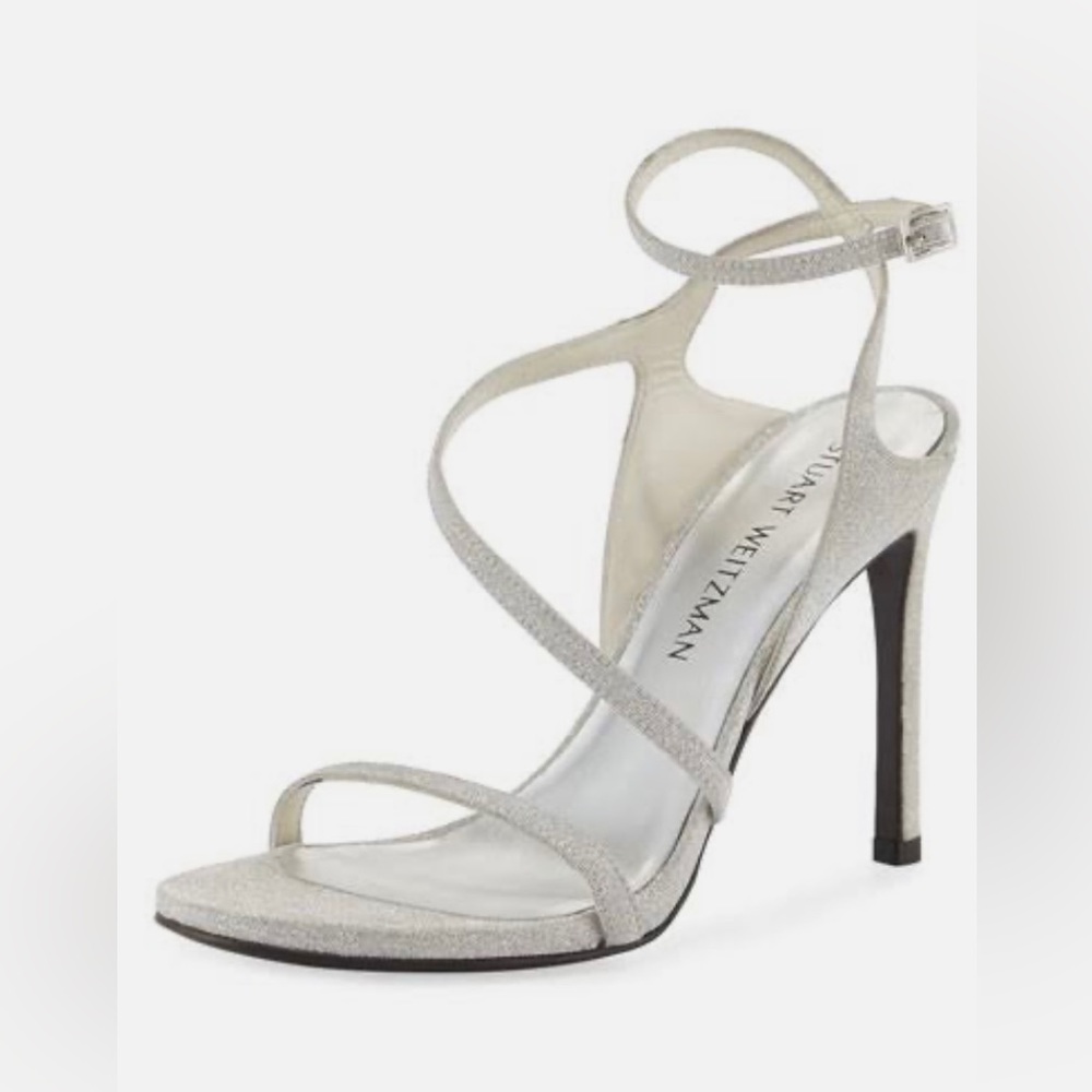 Stuart Weitzman Strappy Sultry Glittery Silver Stiletto's Size 9.5